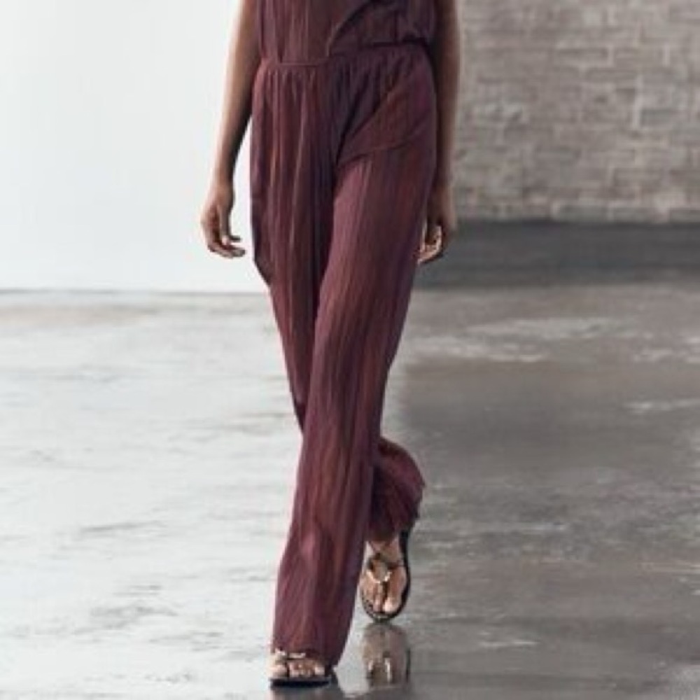 ZARA sheer Burgundy pants size M